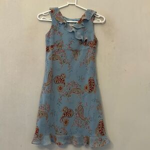 Talbots Kids blue floral paisley sleeveless ruffle dress Size 8 EUC